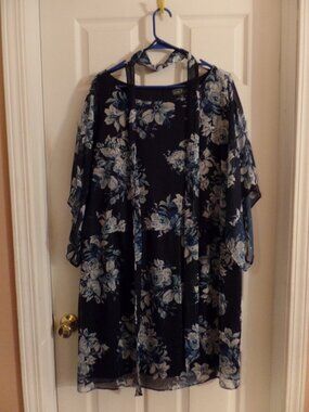 NWoT Jessica Howard 20W 20 Navy Floral Wedding Guest Dress w/Silver Metallic 18
